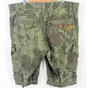 Jet Lag Vintage Y2k Mens Graphic Floral Dragon Embroidery Green Cargo Shorts 43
